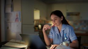 Nurse using computer