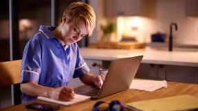 Student nurse studying late