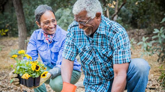 A couple gardening