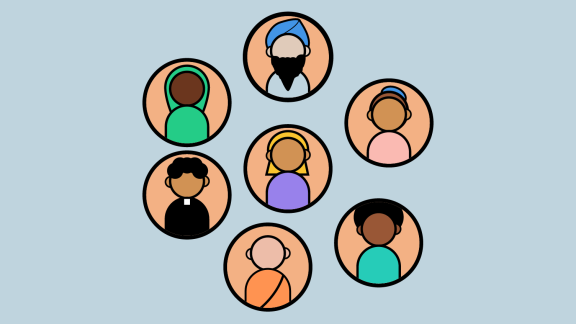 An illustration of a diverse group of people from different faiths.