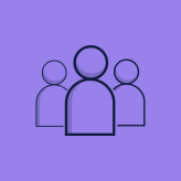 Icon of three people outlined in purple