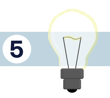 A number five and an illustration of a lightbulb.