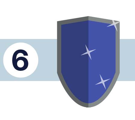 A number six and an illustration of a shield.